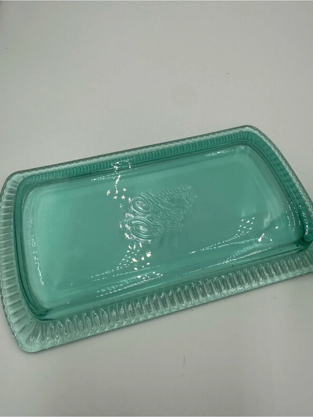 The Pioneer Woman Adeline Teal Embossed Glass Covered Butter Keeper Dish